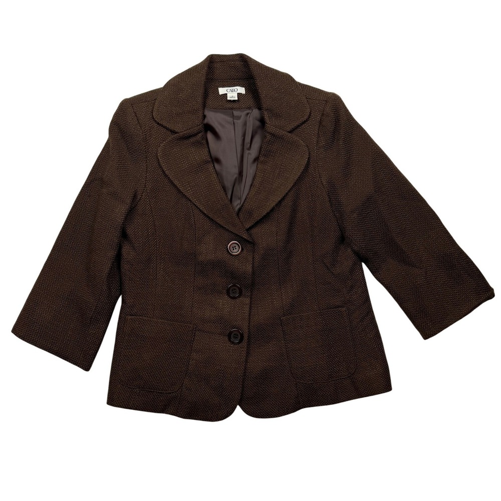 Cato Brown Tweed Blazer Jacket Medium 3/4 Sleeve Career Academia
